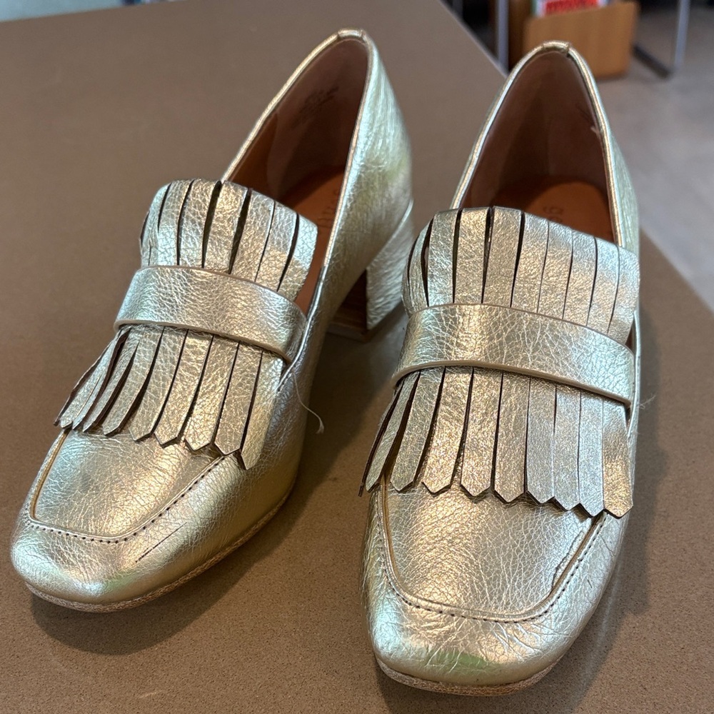 Gentle Souls Gold Women's Loafers with Fringe Detail
